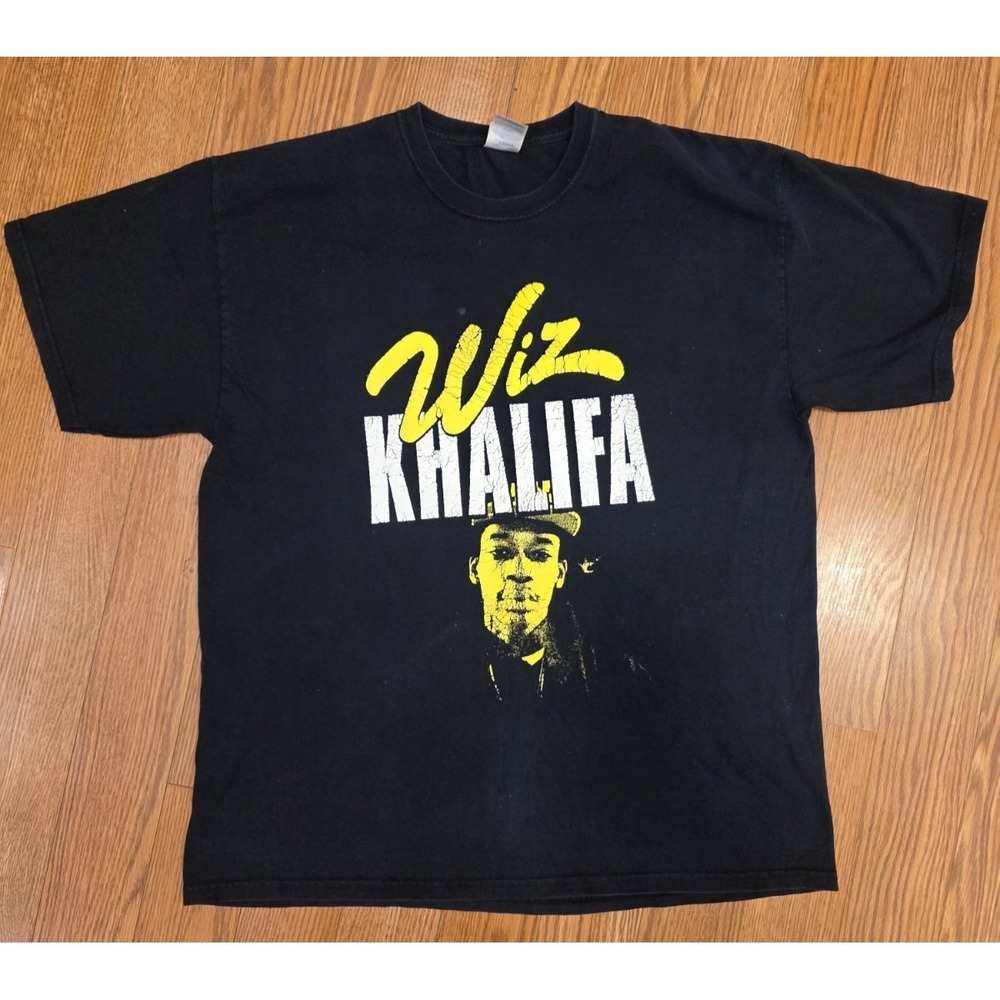 Wiz Khalifa Graphic‎ T-Shirt Men's Size XL Black Yellow 100% Cotton Hip hop Rap